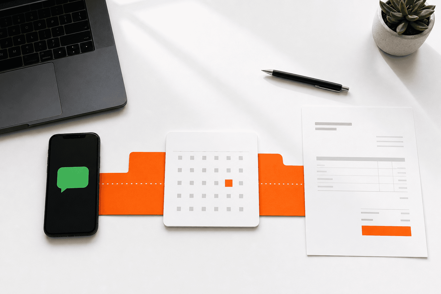 A sales workflow moving from a customer conversation to a meeting and invoice